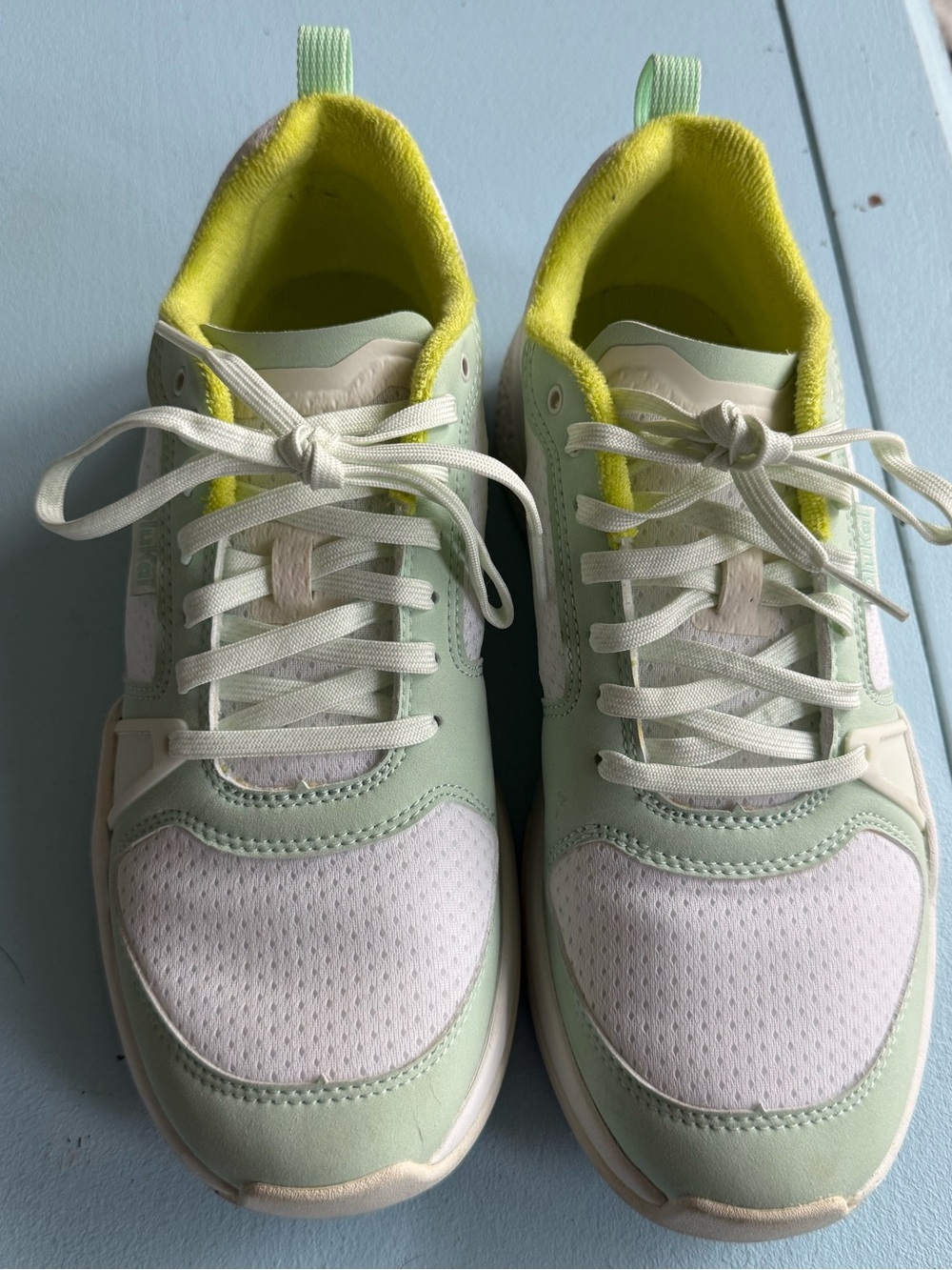 OluKai Women's Mint, White & Yellow Lace-Up Low-Top pickleball court Sneakers